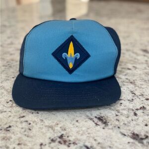 Vintage Snapback Boy Scouts Webelos Hat Cap Made in USA BSA Patch Blue